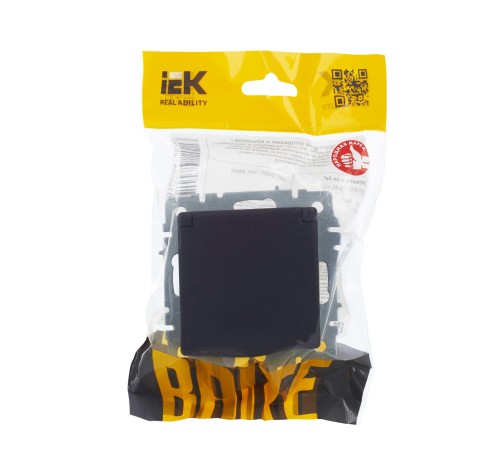 BRITE Розетка одинарная с заземлением с защитными шторками и крышкой 16А IP44 РСбш10-3-44-БрГ графит