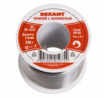 Припой с канифолью, 250 г, 2.0 мм, (олово 60%, свинец 40%), REXANT