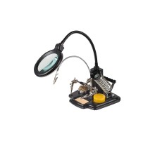 REXANT (12-0258) Держатель "третья рука" ПРОФИ с лупой х3, подставка под паяльник, LED подсветка, стенд для припоя