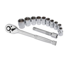 Набор торцевых головок 1/2, головки 10-24 мм, с трещоточным ключом, 12 предметов, REXANT