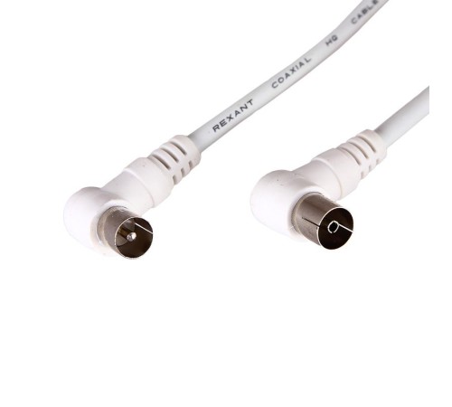 Шнур ТВ гнездо - ТВ штекер, угловой, длина 1,5 метра, белый REXANT