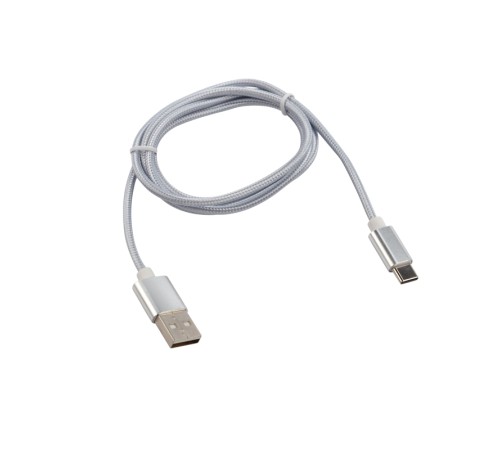 Кабель USB-Type-C, 2A, nylon, silver, 1m, 18-1899, Кабель USB-Type-C, 2A, nylon, silver, 1m, 18-1899,