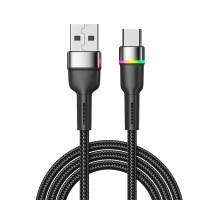 Rexant (18-7065) Кабель USB-A – Type-C, 3А, 18Вт, 1м, в черной нейлоновой оплетке, с LED подсветкой
