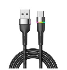 Rexant (18-7065) Кабель USB-A – Type-C, 3А, 18Вт, 1м, в черной нейлоновой оплетке, с LED подсветкой