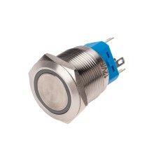 Кнопка антивандальная d22 12В(LED) Б/Фикс (5с) OFF-(ON) / ON-(OFF) подсв/красная