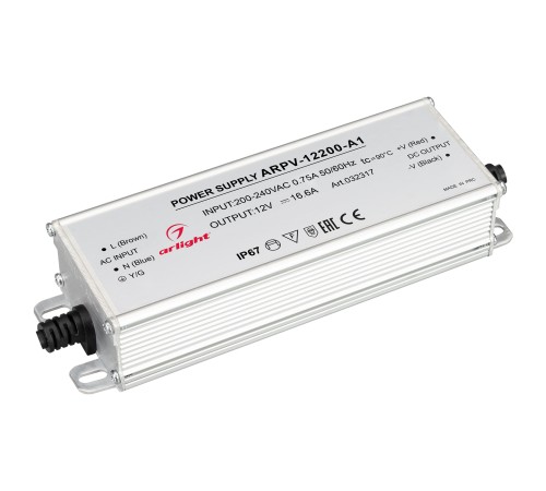 Блок питания ARPV-12200-A1 (12V, 16.6A, 200W) (IP67 Металл, 3 года)