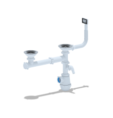 Cифон для мойки АНИ Грот 3 1/2'X40 двойной одноуровневый смещенный с гибким переливом и отводом стиральной машины