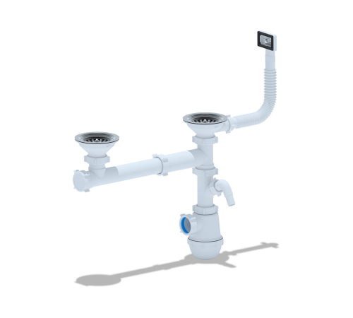 Cифон для мойки АНИ Грот 3 1/2'X40 двойной одноуровневый смещенный с гибким переливом и отводом стиральной машины