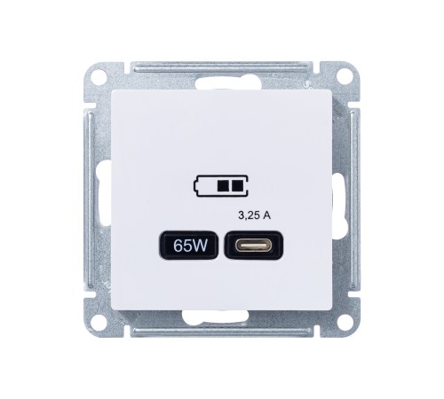 ATLASDESIGN USB РОЗЕТКА тип-C 65W высокоскор.заряд. QC, PD, механизм, БЕЛЫЙ