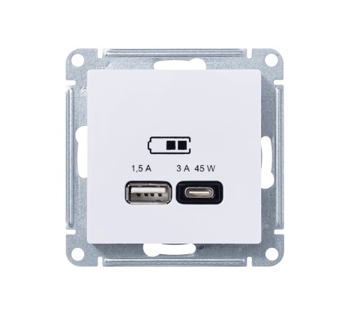 ATLASDESIGN USB РОЗЕТКА A + тип-C 45W высокоскор.заряд. QC, PD, механизм, БЕЛЫЙ