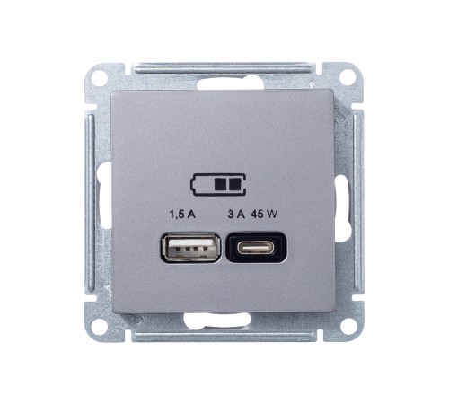 ATLASDESIGN USB РОЗЕТКА A + тип-C 45W высокоскор.заряд. QC, PD, механизм, СТАЛЬ