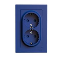 ATLASDESIGN РОЗЕТКА двойная с заземлением со шторками, 16А, в сборе, АКВАМАРИН