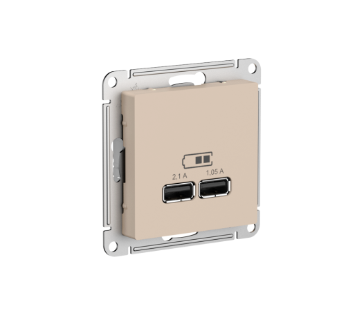 ATLASDESIGN USB РОЗЕТКА A+A, 5В/2,1 А, 2х5В/1,05 А, механизм, ПЕСОЧНЫЙ ATLASDESIGN USB РОЗЕТКА A+A, 5В/2,1 А, 2х5В/1,05 А, механизм, ПЕСОЧНЫЙ