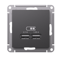 ATLASDESIGN USB РОЗЕТКА A+A, 5В/2,1 А, 2х5В/1,05 А, механизм, БАЗАЛЬТ