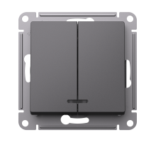 ATLASDESIGN 2-клавишный ВЫКЛЮЧАТЕЛЬ с подсветкой, сх.5а, 10АХ, механизм, БАЗАЛЬТ