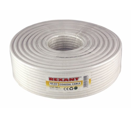 Rexant 01-2221 Кабель RG-6U+CU, (64%), 75 Ом, 100м., белый REXANT Rexant 01-2221 Кабель RG-6U+CU, (64%), 75 Ом, 100м., белый REXANT