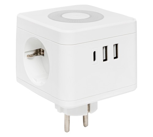 Тройник Куб 2 гнезда 2USB 2,4А+Type C + Ночник