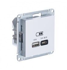ATLASDESIGN USB РОЗЕТКА A + тип-C 45W высокоскор.заряд. QC, PD, механизм, БЕЛЫЙ