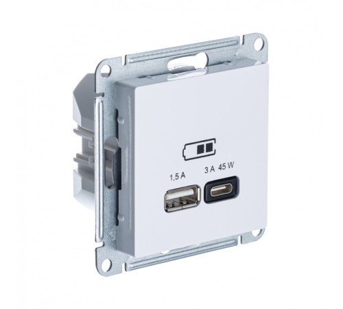 ATLASDESIGN USB РОЗЕТКА A + тип-C 45W высокоскор.заряд. QC, PD, механизм, БЕЛЫЙ