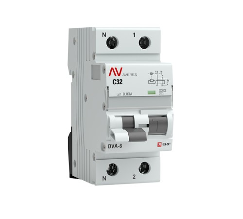 EKF rcbo6-1pn-32C-30-ac-av Дифференциальный автомат DVA-6 1P+N 32А (C) 30мА (AC) 6кА EKF AVERES