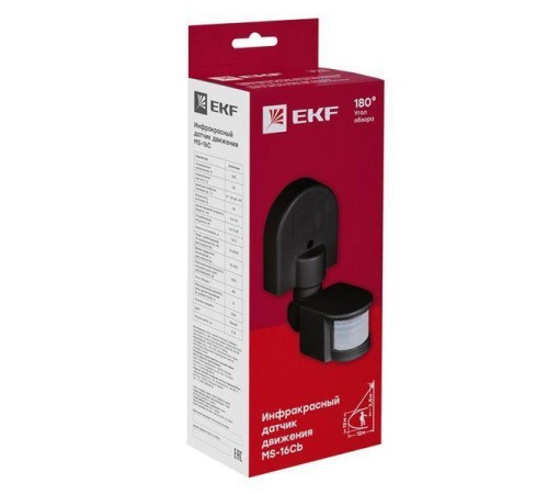 ИК датчик движения наст. 1200Вт 180гр. до 12м IP44 MS-16Cb черный EKF PROxima