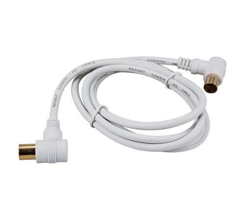 Шнур ТВ гнездо - ТВ штекер, угловой, длина 1,5 метра, белый REXANT