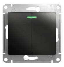 GLOSSA Выключатель двухклавишный с подсветкой схема 5а антрацит в рамку