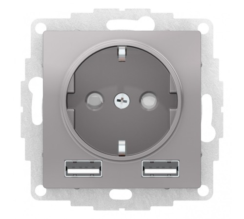 РОЗЕТКА ATLASDESIGN 16А c 2 USB A+A, 5В/2,4А, 2х5В/1,2А, механизм, АЛЮМИНИЙ