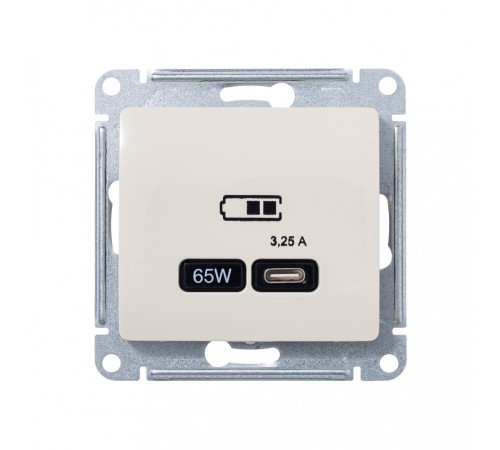 GLOSSA USB РОЗЕТКА тип-C 65W высокоскор.заряд. QC, PD, механизм, БЕЖЕВЫЙ GLOSSA USB РОЗЕТКА тип-C 65W высокоскор.заряд. QC, PD, механизм, БЕЖЕВЫЙ