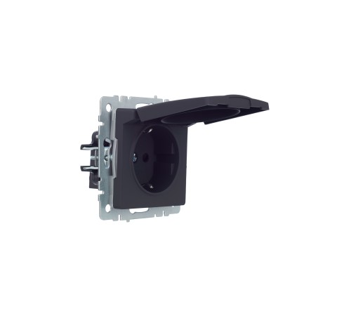 BRITE Розетка одинарная с заземлением с защитными шторками и крышкой 16А IP44 РСбш10-3-44-БрГ графит