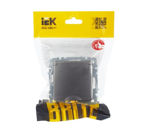 BRITE Розетка с заземлением с защитными шторками и крышкой 16А IP20 РСбш10-3-БрС сталь