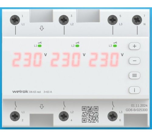 Реле напряжения D6-63 red Welrok 4660251140410