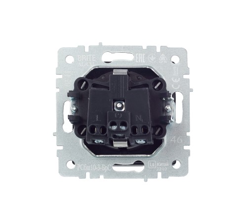 BRITE Розетка с заземлением с защитными шторками и крышкой 16А IP20 РСбш10-3-БрС сталь