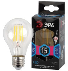 Лампа светодиодная F-LED A60-15W-840-E27 (филамент, груша, 15Вт, тепл, Е27) (10/100/1500) ЭРА Б0046983