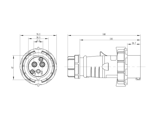 Вилка кабельная IP67 16A 2P+E 230В DKC DIS2181633