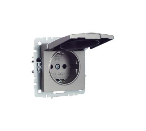 BRITE Розетка с заземлением с защитными шторками и крышкой 16А IP20 РСбш10-3-БрС сталь