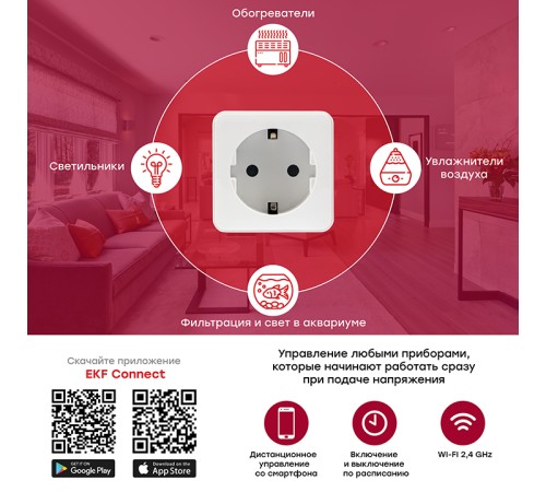 EKF RCS-1-WF Умная розетка EKF Connect Wi-Fi белая EKF RCS-1-WF Умная розетка EKF Connect Wi-Fi белая