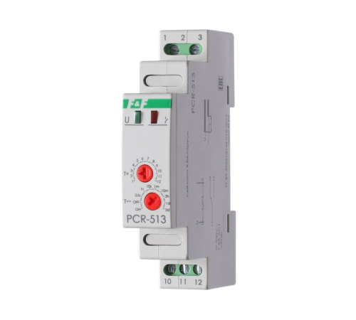 Реле времени PCR-513 (задержка вкл. 230В 8А 1перекл. IP20 монтаж на DIN-рейке) F&F EA02.001.003