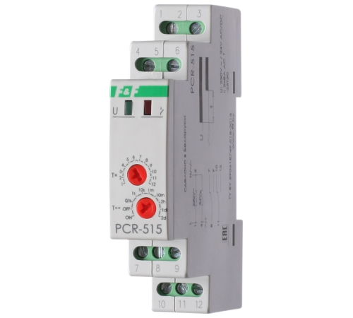Реле времени PCR-515 (задержка вкл. 230В 2х8А 2перекл. IP20 монтаж на DIN-рейке) F&F EA02.001.006