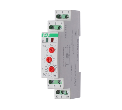 Реле времени PCS-516 (многофункц. (вход: START/RESET) 230В 8А 1перекл. IP20 монтаж на DIN-рейке)(аналог РВО-1М) F&F EA02.001.013