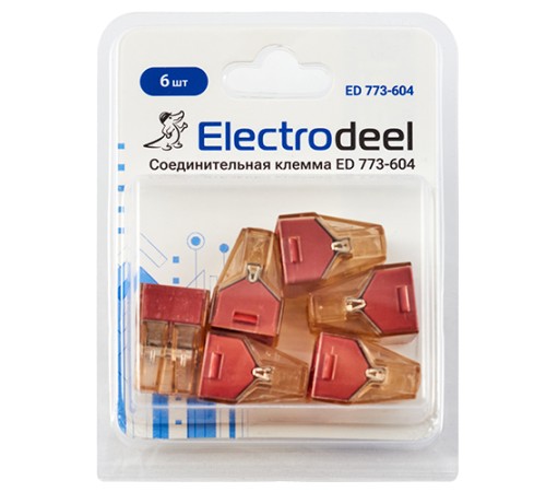Клемма соединительная  4-контактная Elеctrodeel ED 773-604-b6, сечение 1,5-4,0 мм2, 32А/400В (упаковка 6 штук)