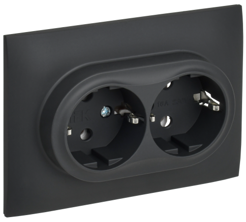 SKANDY Розетка 2-местная с заземлением без защитных шторок 16А в сборе SK-R08G графит IEK