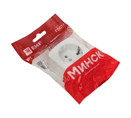 EKF EGR16-028-10 Минск Розетка 1-местная ОП 16А с заземлением белая  EKF Basic