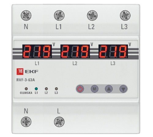 Реле выбора фаз с дисплеем EKF RVF-3-63А PROxima