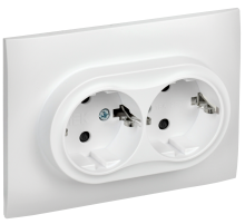 SKANDY Розетка 2-местная с заземлением с защитными шторками 16А в сборе SK-R07W арктический белый IEK
