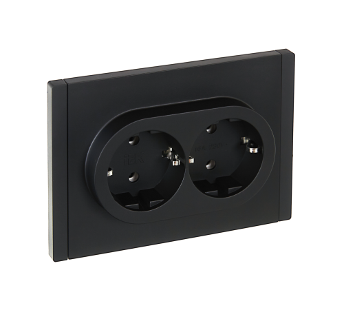 FORTE&PIANO Розетка 2-местная с заземлением без защитных шторок безвинтовое крепление 16А FP124 черный IEK