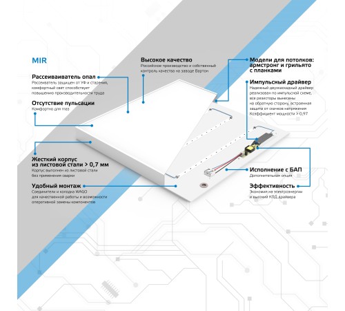Светильник светодиодный универсальный LED ДВО 30 Вт MiR 3000 Лм 4000К 588х588х50 мм IP40 Грильято матовый планки