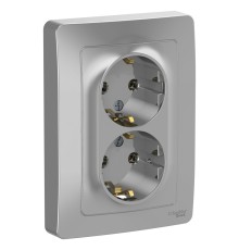 Systeme electric BLNRS001023 BLANCA С/У РОЗЕТКА двойная с заземлением без шторок, 16А, 250В, АЛЮМИНИЙ