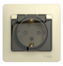 Systeme electric GSL000248 GLOSSA РОЗЕТКА с заземлением со шторками с крышкой, 16А, IP44, в сборе, БЕЖЕВЫЙ