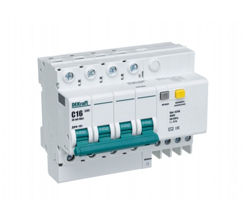 Выключатель автоматический дифференциальный ДИФ-101 4п 16А C 30мА тип AC (7 мод) | 15020DEK | DEKraft